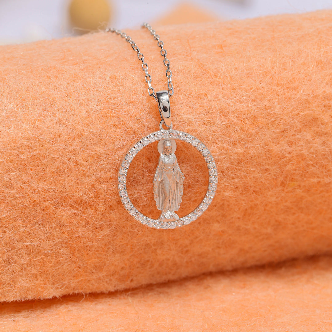14k Solid Gold Virgin Mary Necklace K40