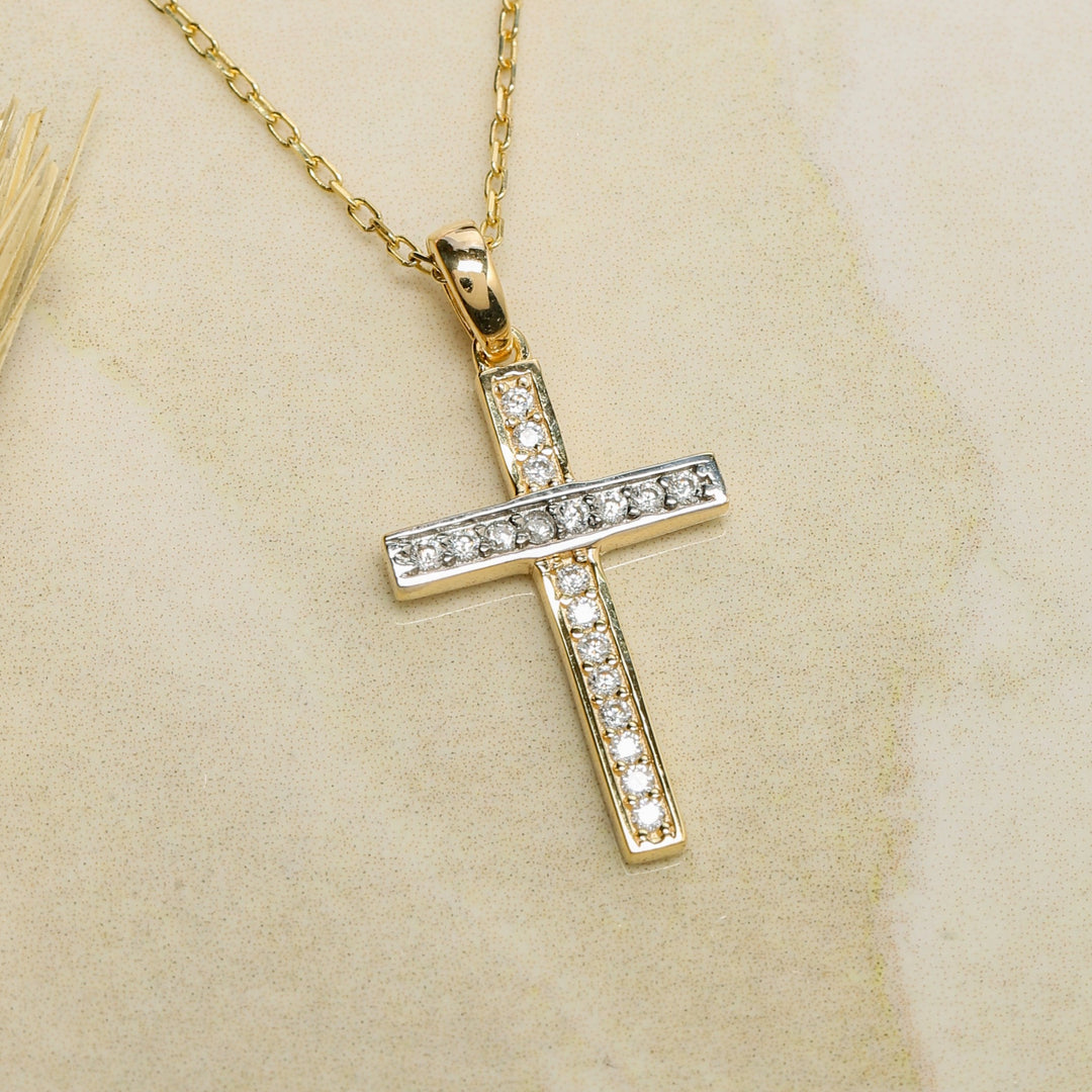 14K Solid Gold Cross Necklace K33