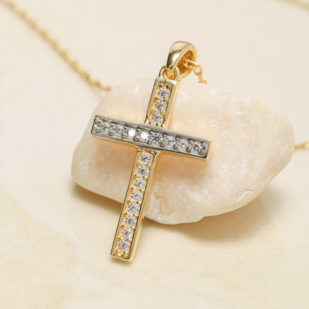 14K Solid Gold Cross Necklace K33