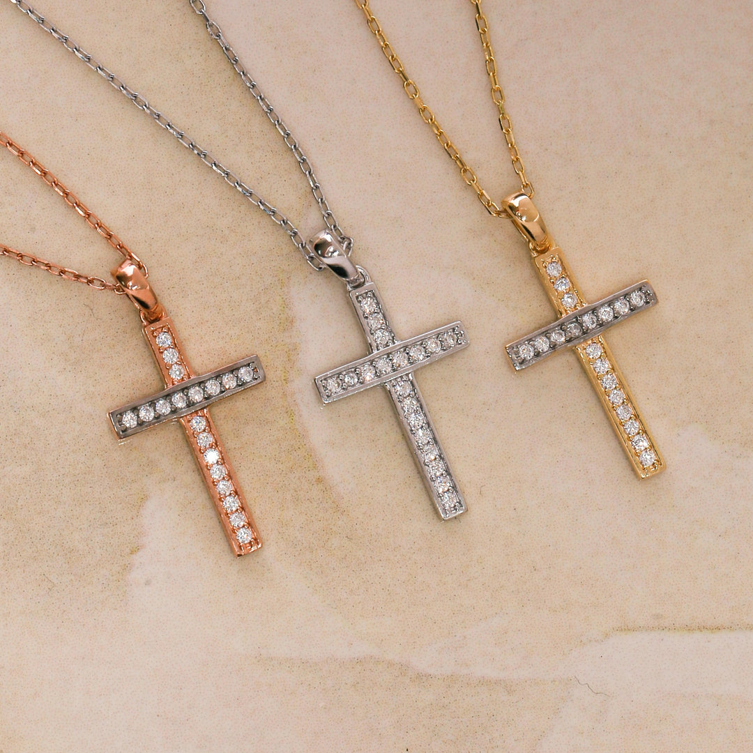 14K Solid Gold Cross Necklace K33