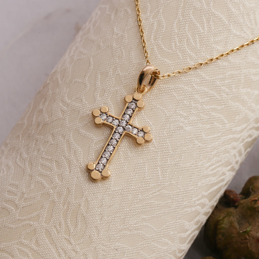 14K Solid Gold Cross Necklace K43