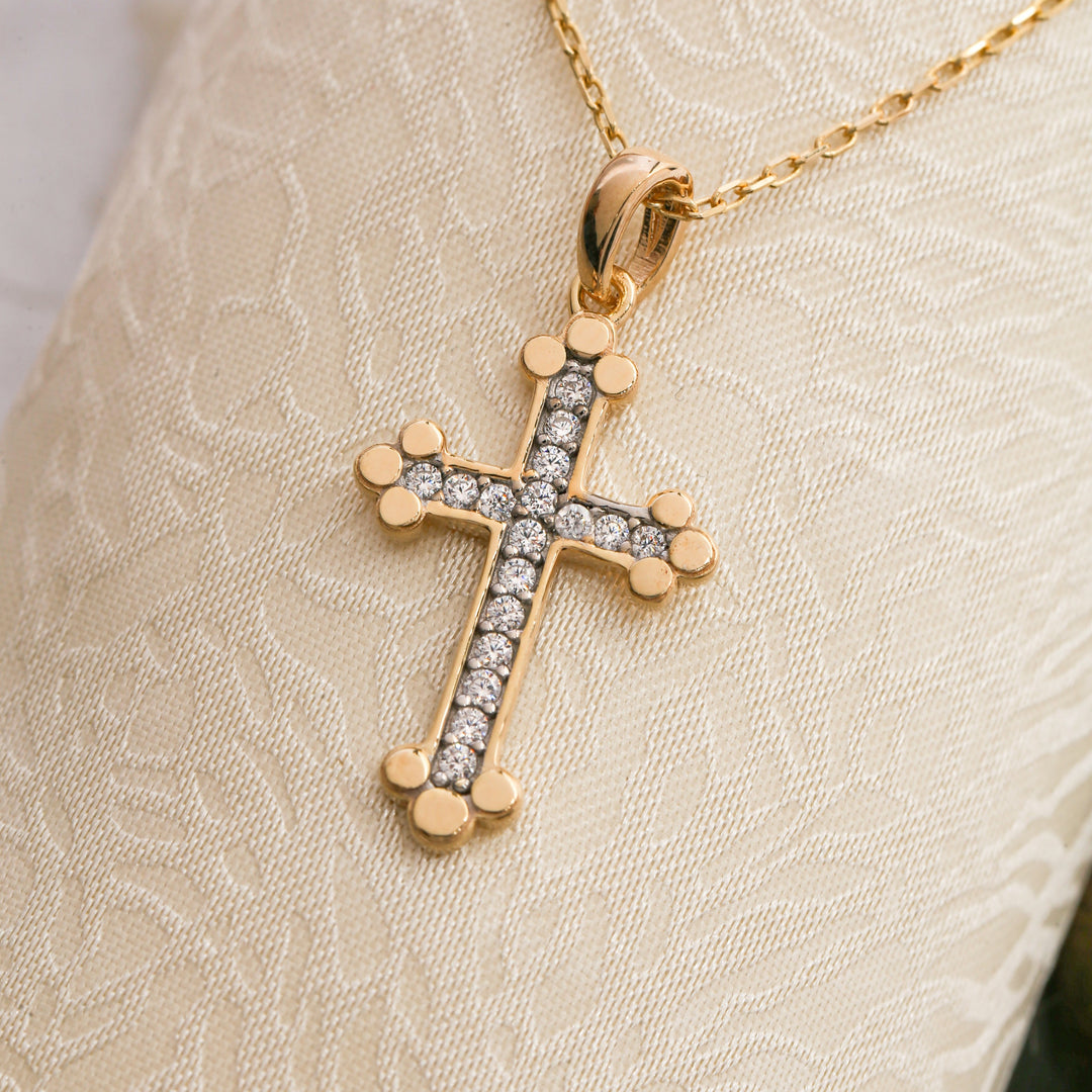 14K Solid Gold Cross Necklace K43