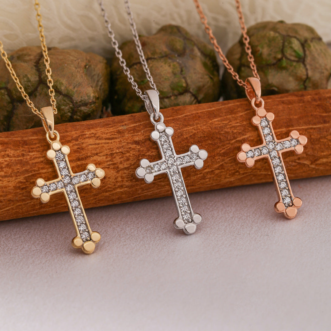 14K Solid Gold Cross Necklace K43