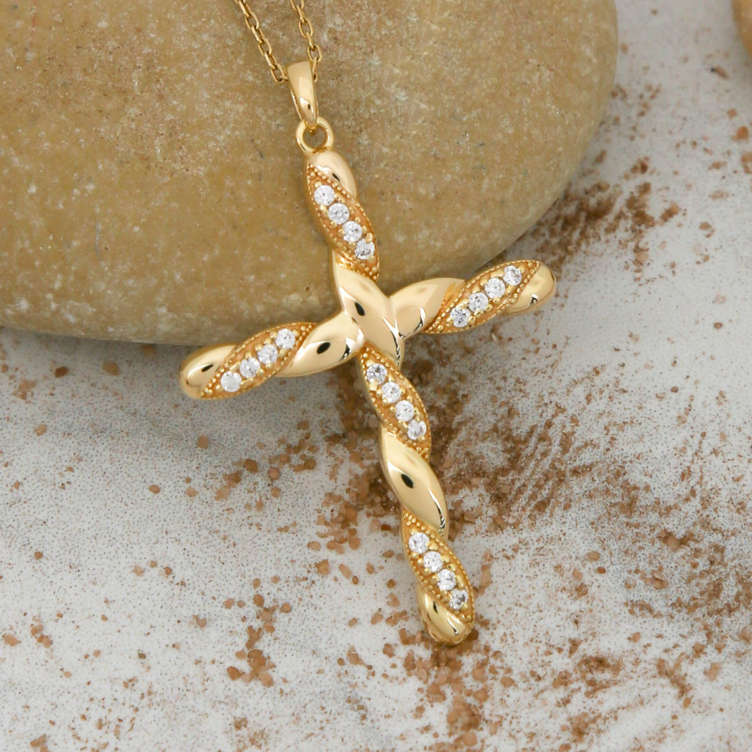 14K Solid Gold Cross Necklace K89