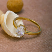 14K Solid Gold Oval Solitaire Ring T1