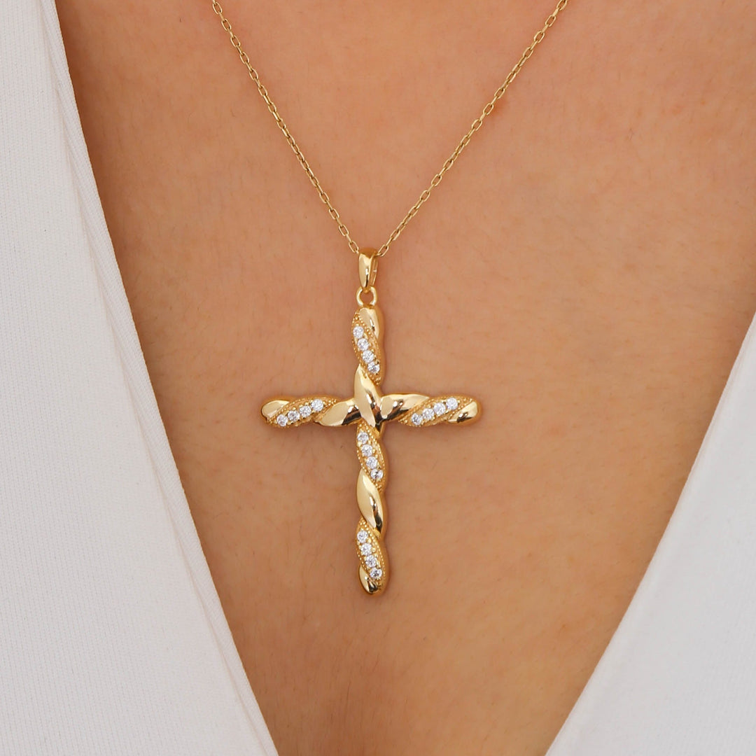 14K Solid Gold Cross Necklace K89