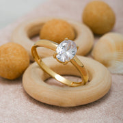 14K Solid Gold Oval Solitaire Ring T1