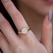 14K Solid Gold Pave Signet Ring Y125