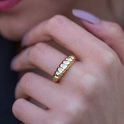 14k Solid Gold Croissant Dome Ring Y130