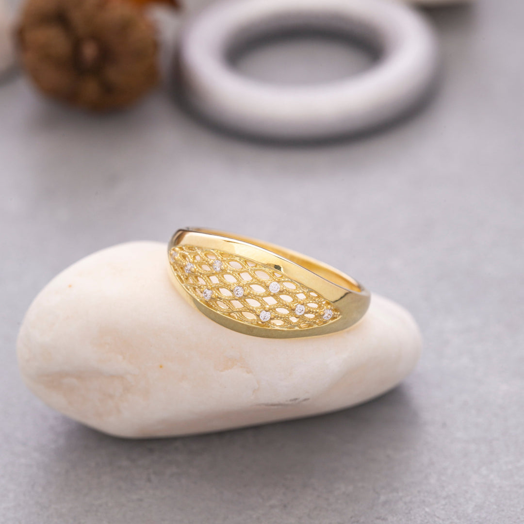 14K Solid Gold Dome Ring Y95