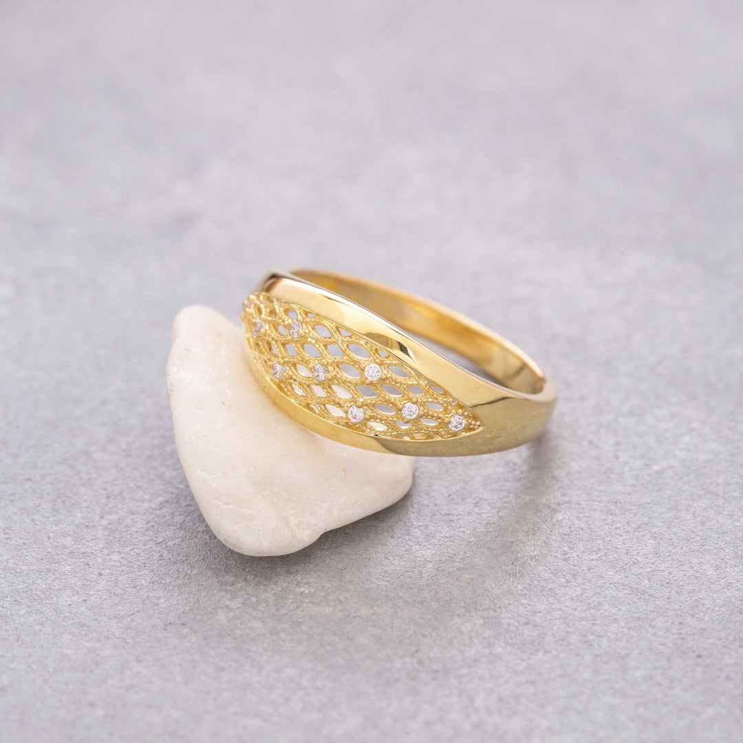 14K Solid Gold Dome Ring Y95