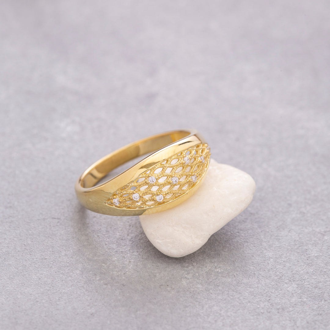 14K Solid Gold Dome Ring Y95