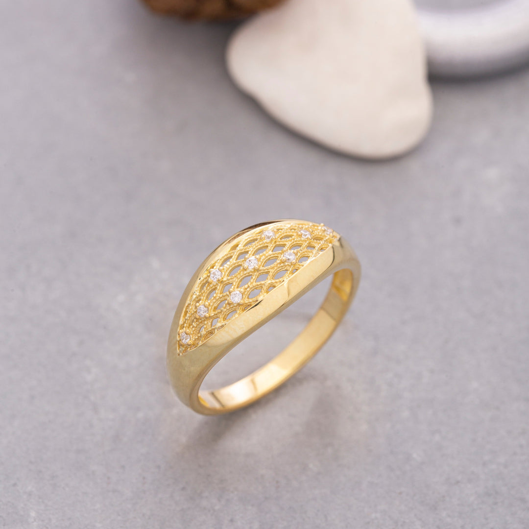 14K Solid Gold Dome Ring Y95