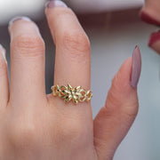 14K Solid Gold Flower Ring Y108