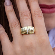 14k Solid Gold Croissant Dome Ring Y100