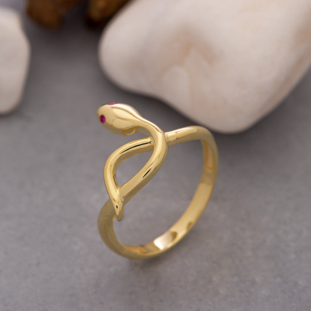 14K Solid Gold Snake Ring Y102