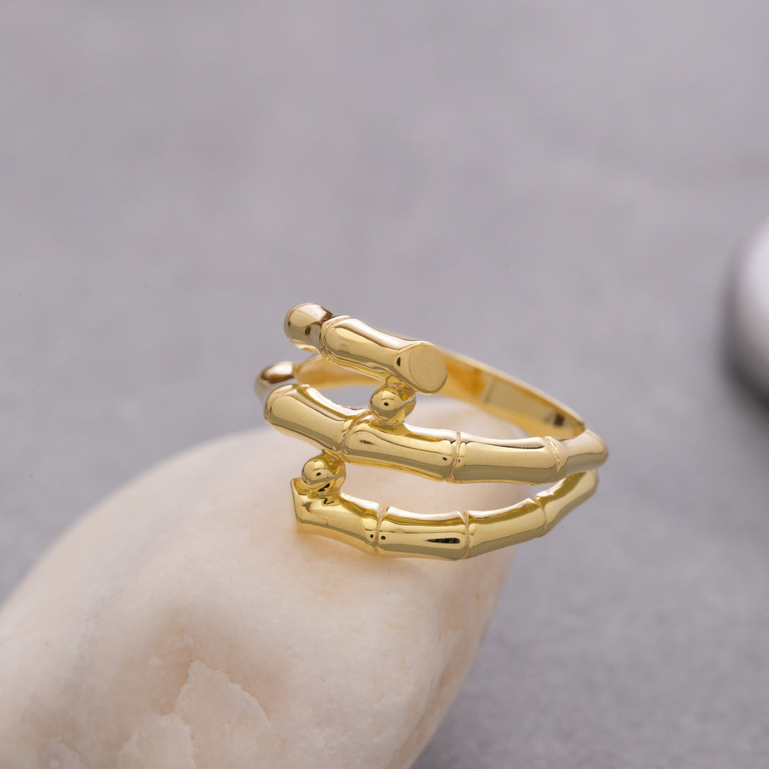 14K Solid Gold Bamboo Ring Y103