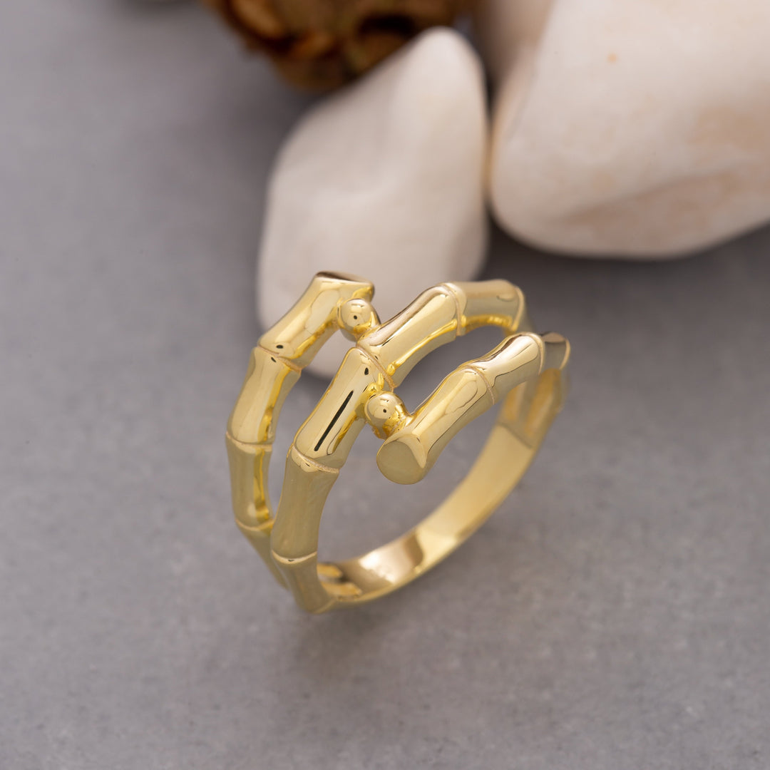 14K Solid Gold Bamboo Ring Y103