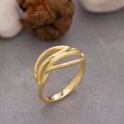 14K Solid Gold Leaf Ring Y107