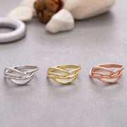 14K Solid Gold Leaf Ring Y107