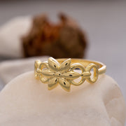 14K Solid Gold Flower Ring Y108