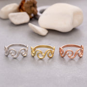 14K Solid Gold Wave Ring Y112