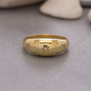 14K Solid Gold Star Dome Ring Y121