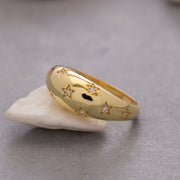 14K Solid Gold Star Dome Ring Y121