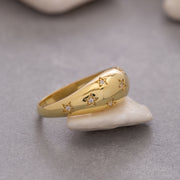 14K Solid Gold Star Dome Ring Y121