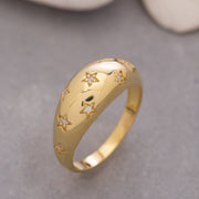 14K Solid Gold Star Dome Ring Y121