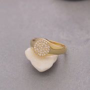 14K Solid Gold Pave Signet Ring Y125