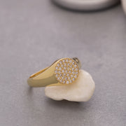 14K Solid Gold Pave Signet Ring Y125