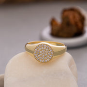 14K Solid Gold Pave Signet Ring Y125