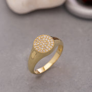 14K Solid Gold Pave Signet Ring Y125