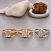 14K Solid Gold Pave Signet Ring Y125