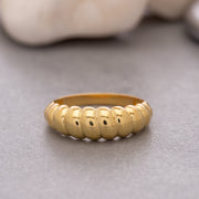 14k Solid Gold Croissant Dome Ring Y130
