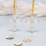 Load image into Gallery viewer, 14K Solid Gold Baguette Cross Earrings E7
