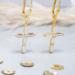 Load image into Gallery viewer, 14K Solid Gold Baguette Cross Earrings E7
