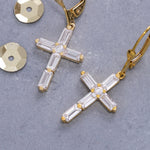 Load image into Gallery viewer, 14K Solid Gold Baguette Cross Earrings E7
