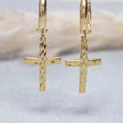 14K Solid Gold Cross Earrings E17
