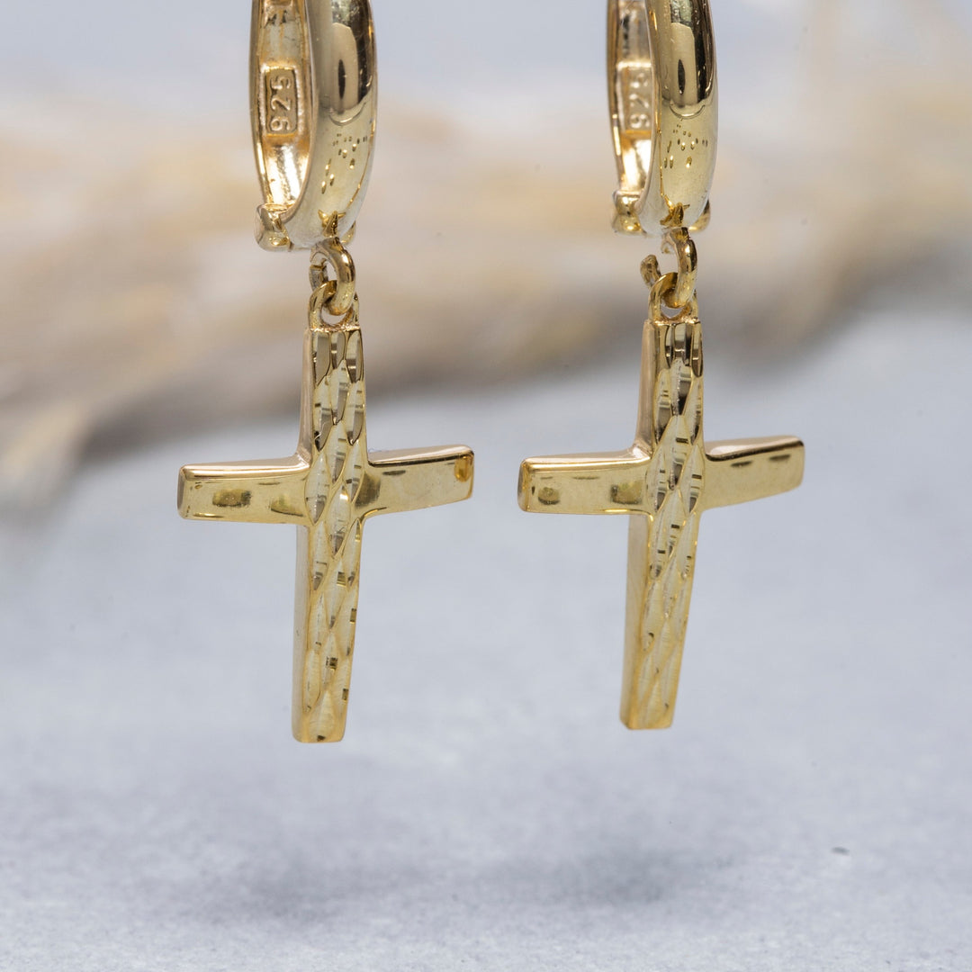 14K Solid Gold Cross Earrings E17