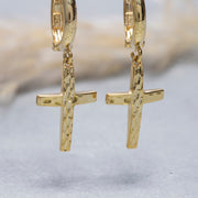 14K Solid Gold Cross Earrings E17