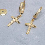 Load image into Gallery viewer, 14K Solid Gold Cross Earrings E17
