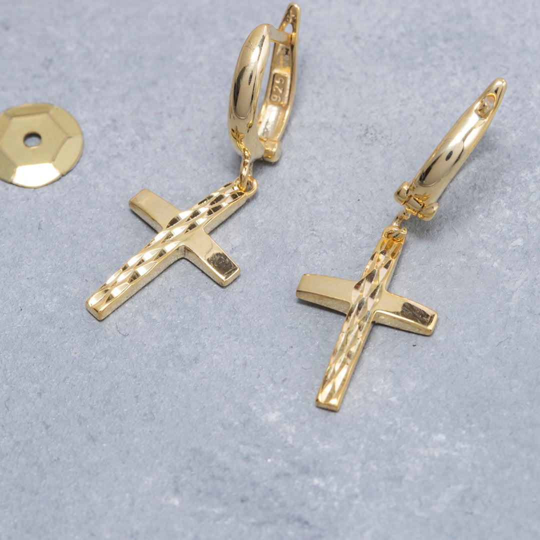 14K Solid Gold Cross Earrings E17