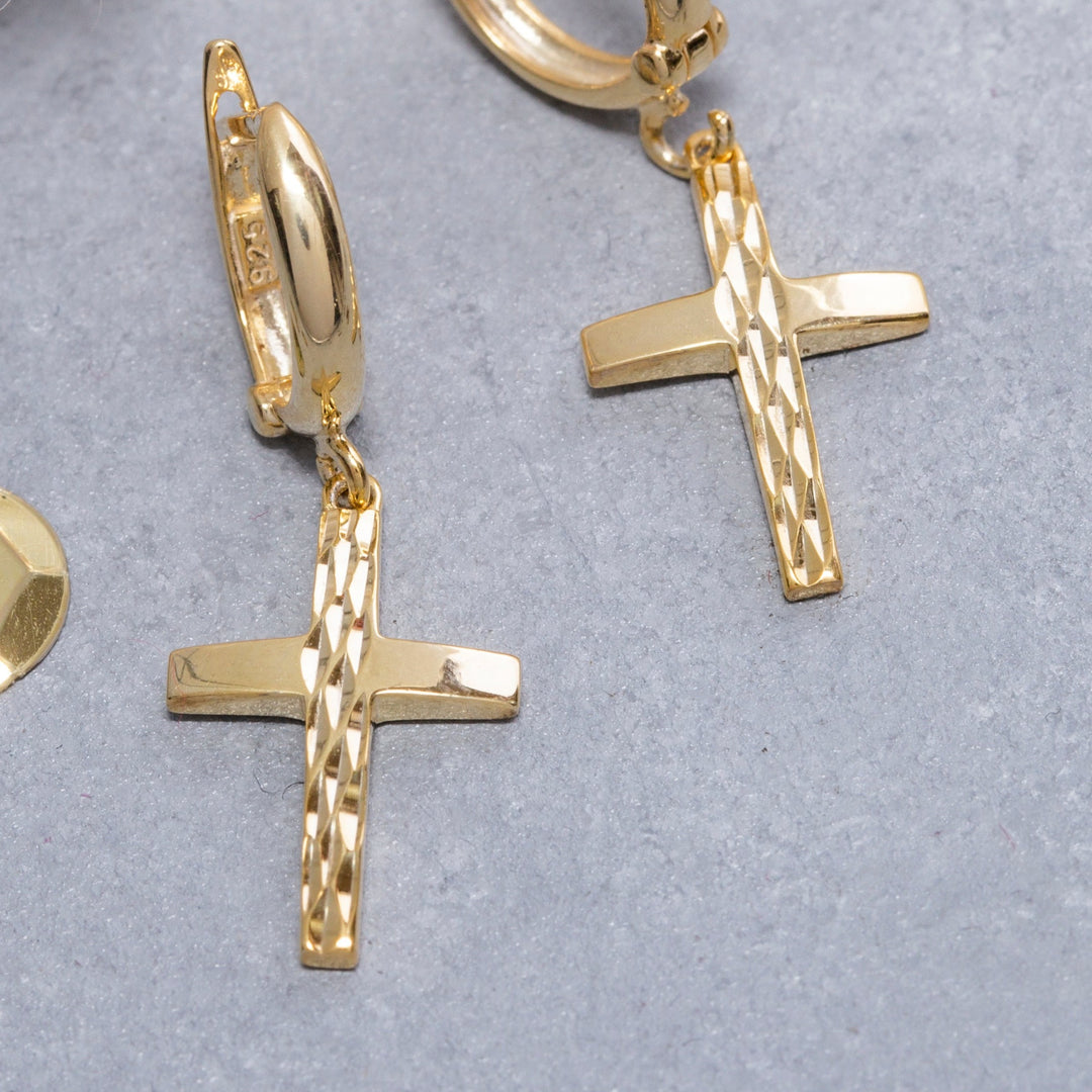 14K Solid Gold Cross Earrings E17