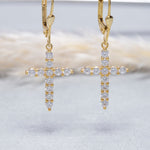 Load image into Gallery viewer, 14K Solid Gold Cross Earrings E15
