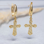 Load image into Gallery viewer, 14K Solid Gold Cross Earrings E6
