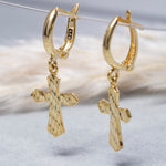 Load image into Gallery viewer, 14K Solid Gold Cross Earrings E6
