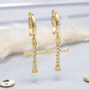 14K Solid Gold Cross Earrings E4