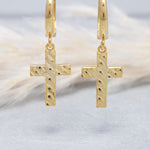 Load image into Gallery viewer, 14K Solid Gold Hoop Cross Earrings E19
